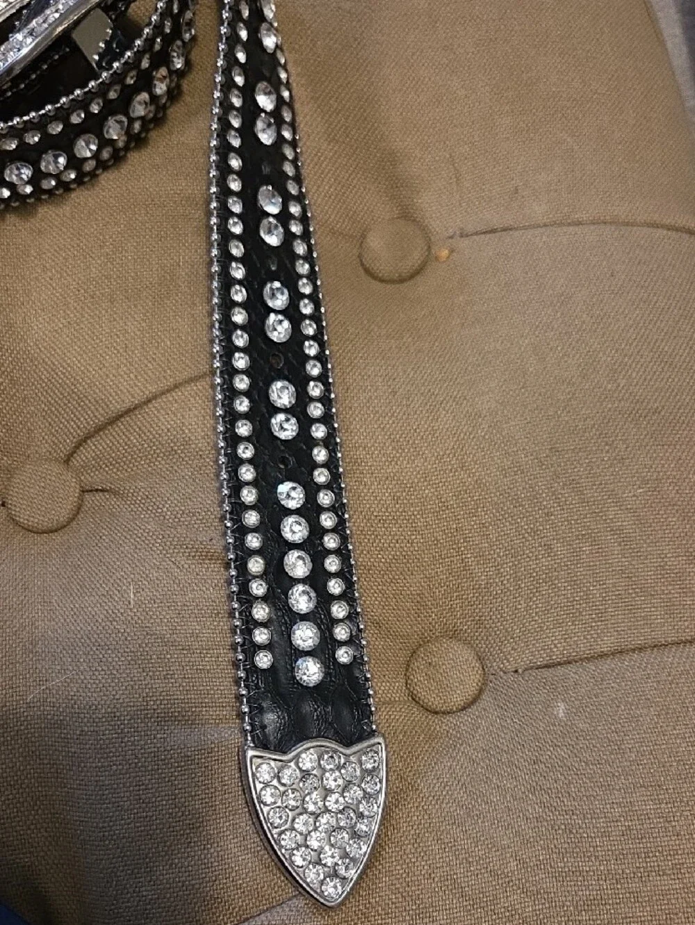 Black Leather Crystal Rhinestone Studded Women's Belt